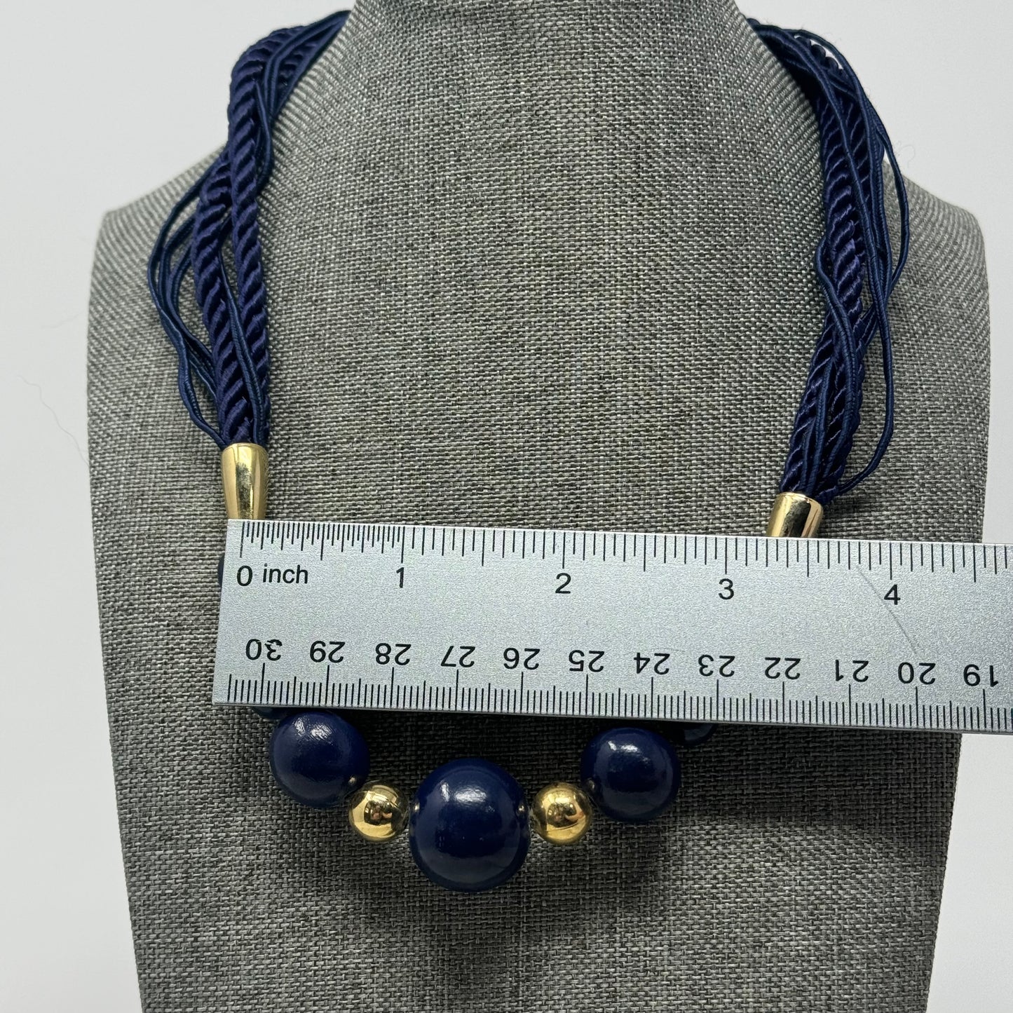 Elegant Blue & Gold Beaded Necklace with Multi-Strand Rope - Modern Statement Jewelry