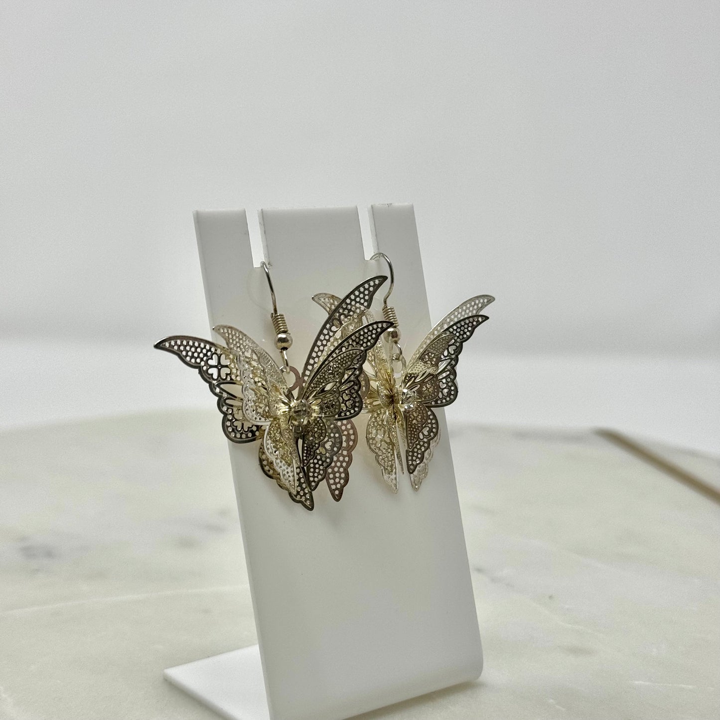 Intricate 3D Butterfly Dangle Hook Earrings