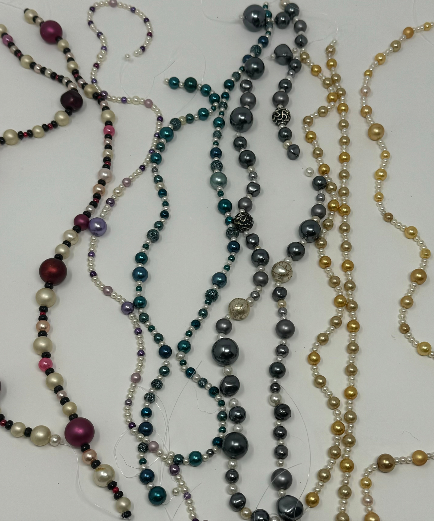 Reclaimed Assorted Pearl & Metallic Beads Vibrant Teal, Purple, and Ivory String Beads Jewelry Making & Craft Supplies