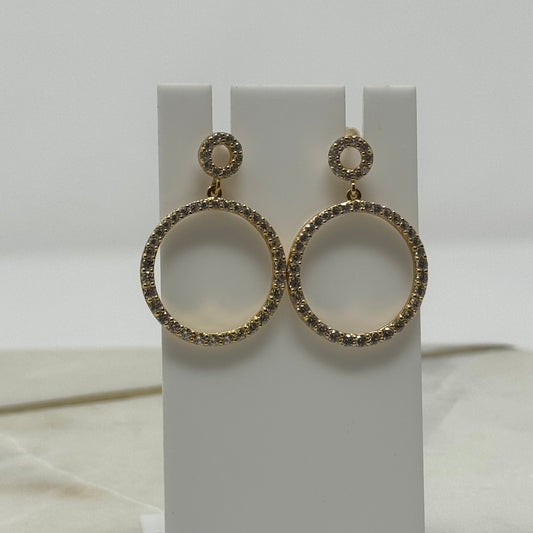 Round Crystal Sparkle Gold Dangle Statement Earrings