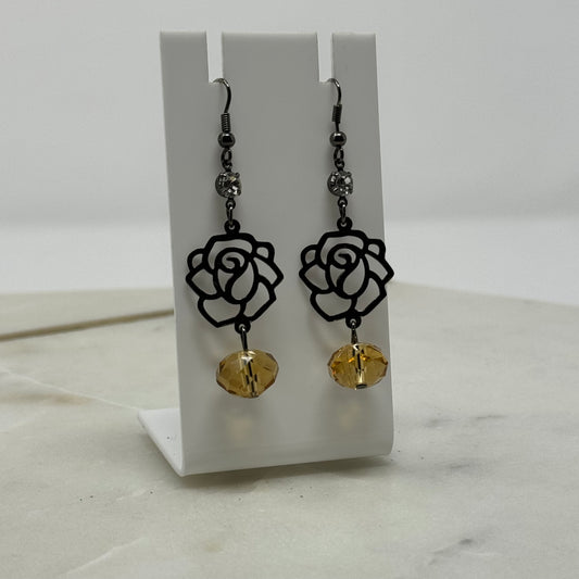 Metal Rose Sparkle Dangle Earrings