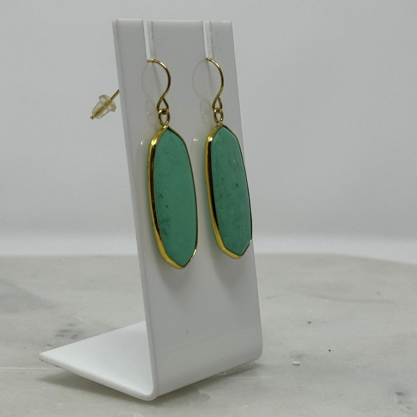 Boho Mint Green Stone & Gold Accent Dangle Earrings