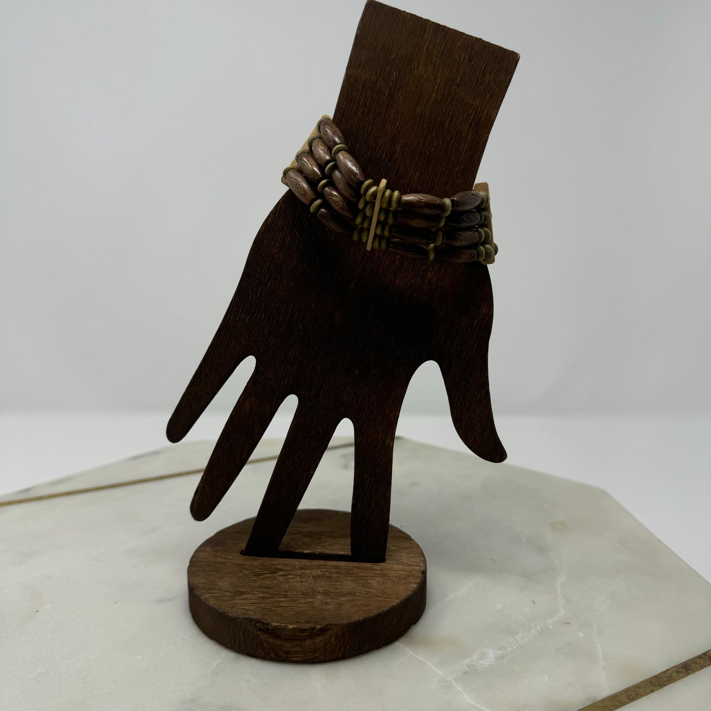 Bracelet Boho Multi-Layer Cuff Bangle Wood Beads 7.75 in Costume Jewelry