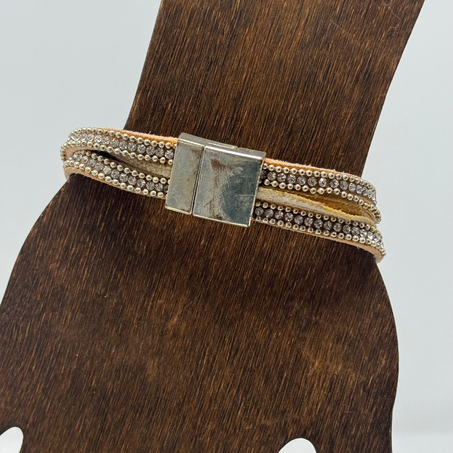 Bracelet Boho Southwest Multi-Layer Leather Rhinestone Cuff 7.5 in