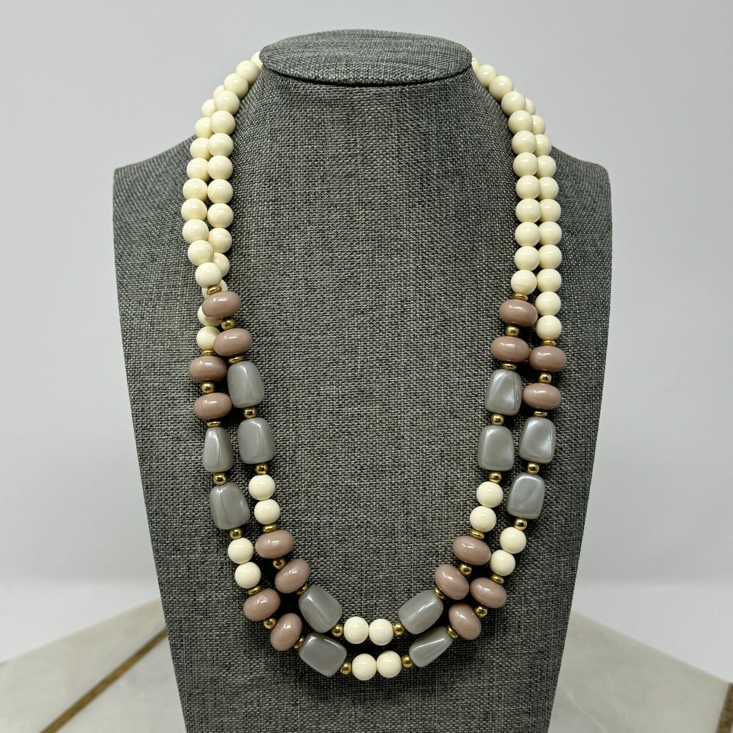 Womens Necklace Boho Statement Double Beaded Strands 18 in Costume Jewelry