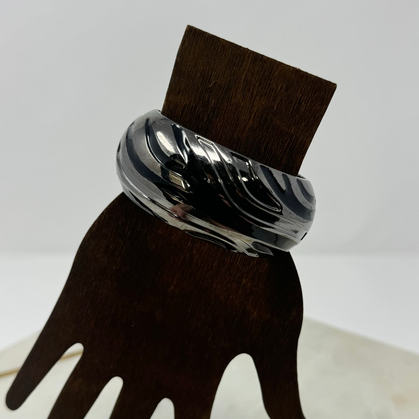 Bold Metallic Bangle Bracelet, Sleek Modern Wave Design, Statement Jewelry