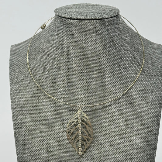 Necklace Collar Statement Silver Tone Leaf Pendant Cable Chain 16”