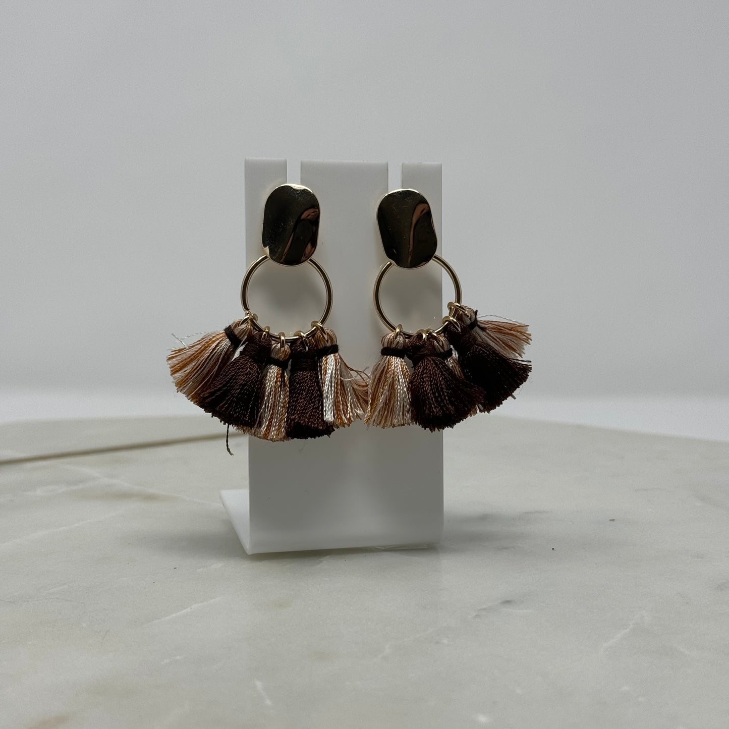 Gold Boho Brown Tribal Fringe Dangle Earrings