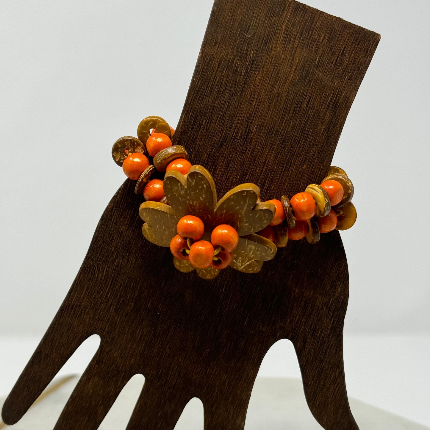 Womens Bracelet Boho Beaded Multi-Layer Wood Flower Orange 7 in Fashion Jewelry