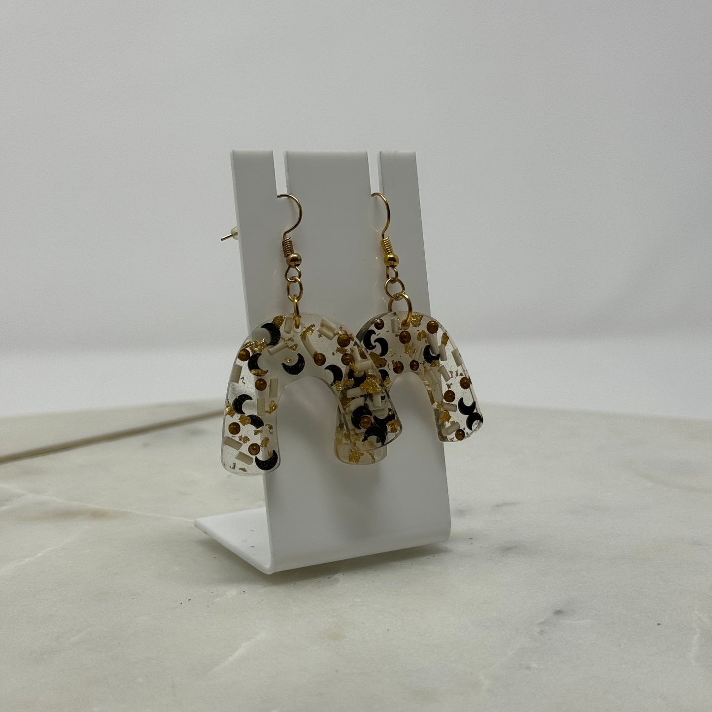 Boho Moon Gold Accent Dangle Hook Earrings
