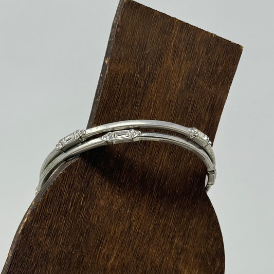 Bracelet Rhinestone Inlay Silver Tone Metal Bangle Bangle Set 7.75 in Fashion Jewelry