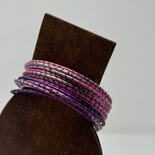 Elegant Purple & Pink Stackable Bangles 12 Trendy Glitter Fashion Jewelry Bracelet Set