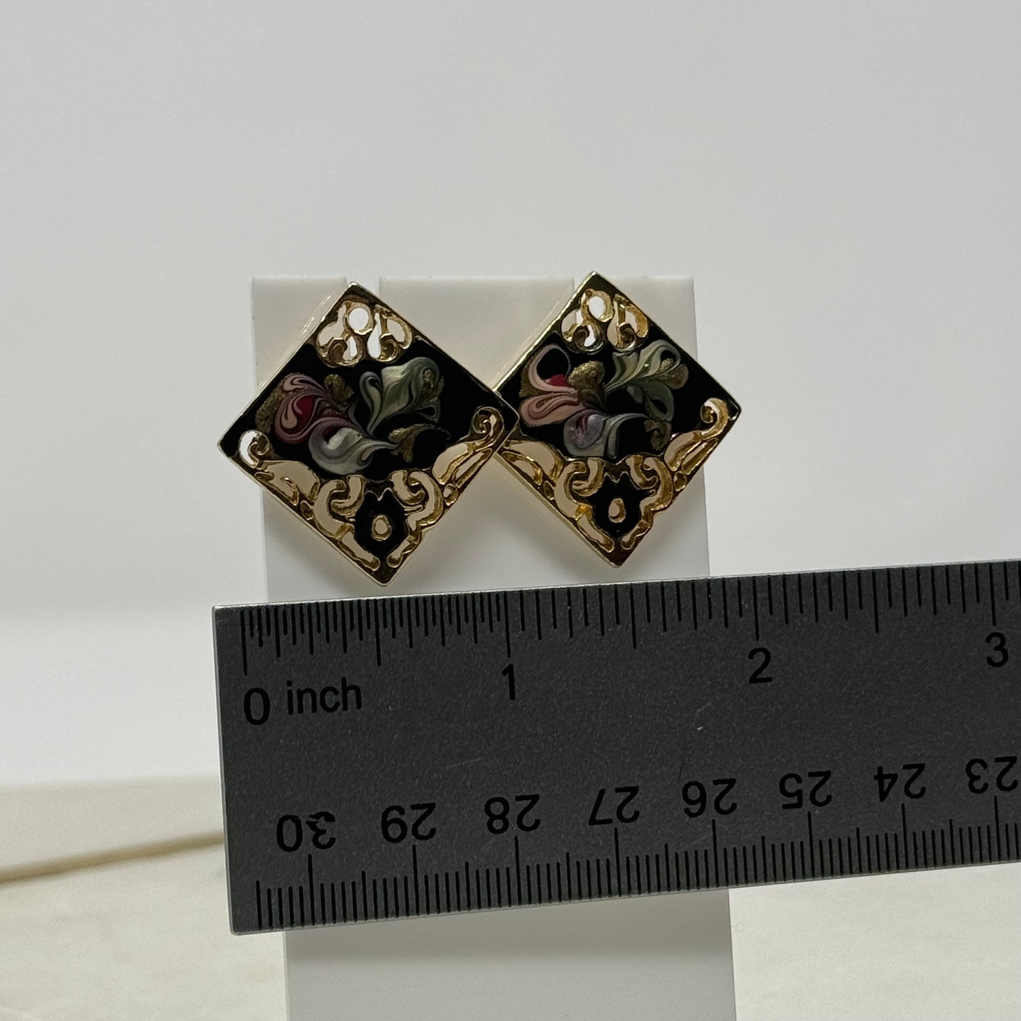 Vintage Intricate Square Enamel Stud Earrings