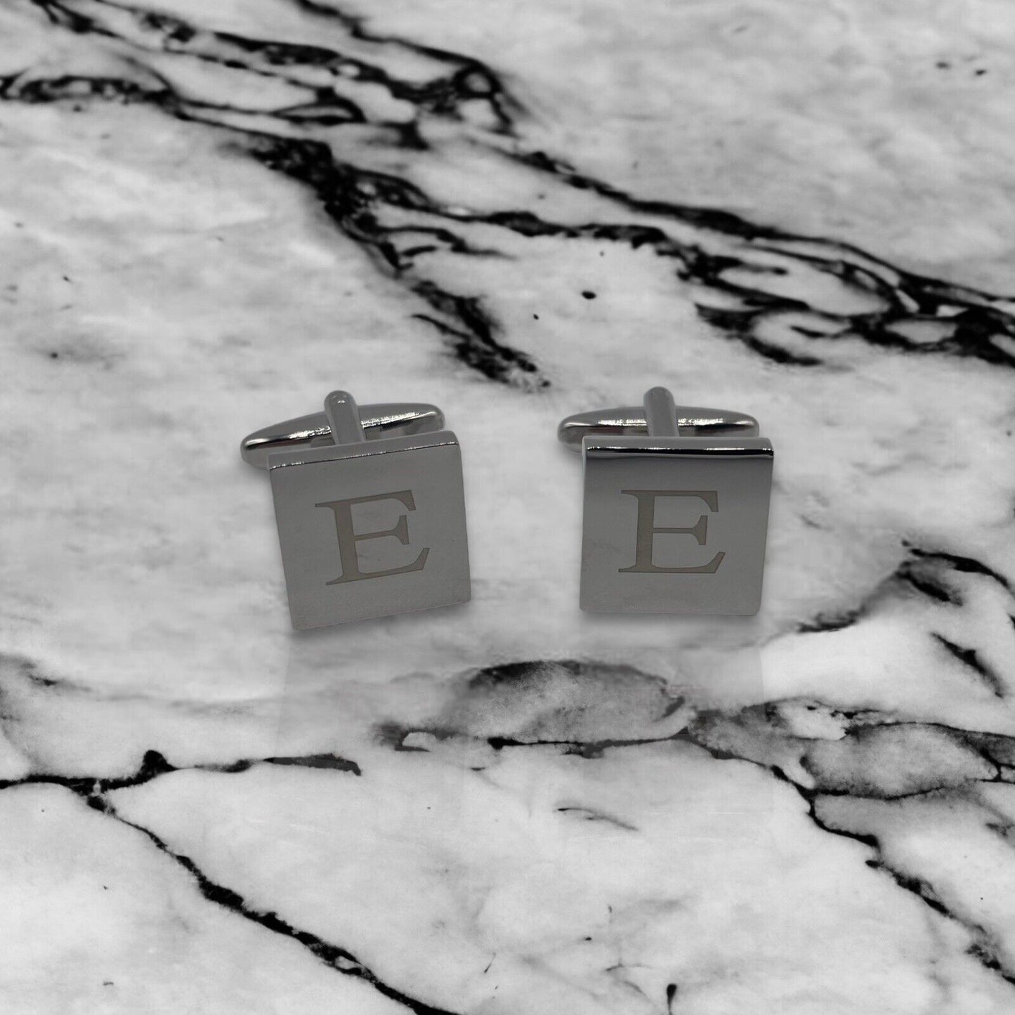 Chrome Monogram Letter E Cufflinks