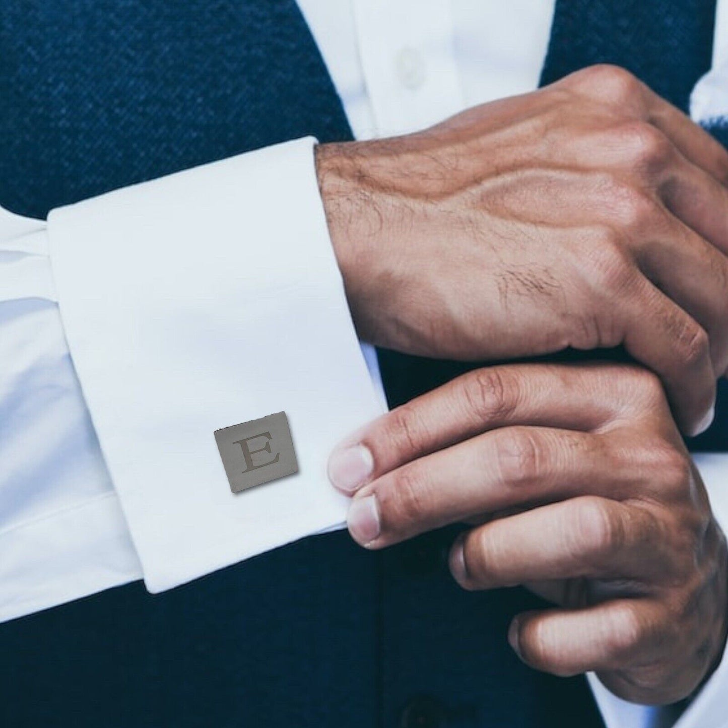 Chrome Monogram Letter E Cufflinks