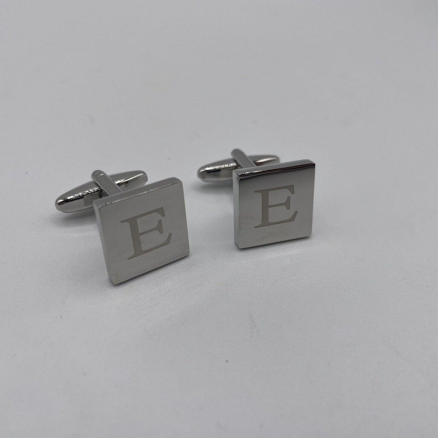 Chrome Monogram Letter E Cufflinks