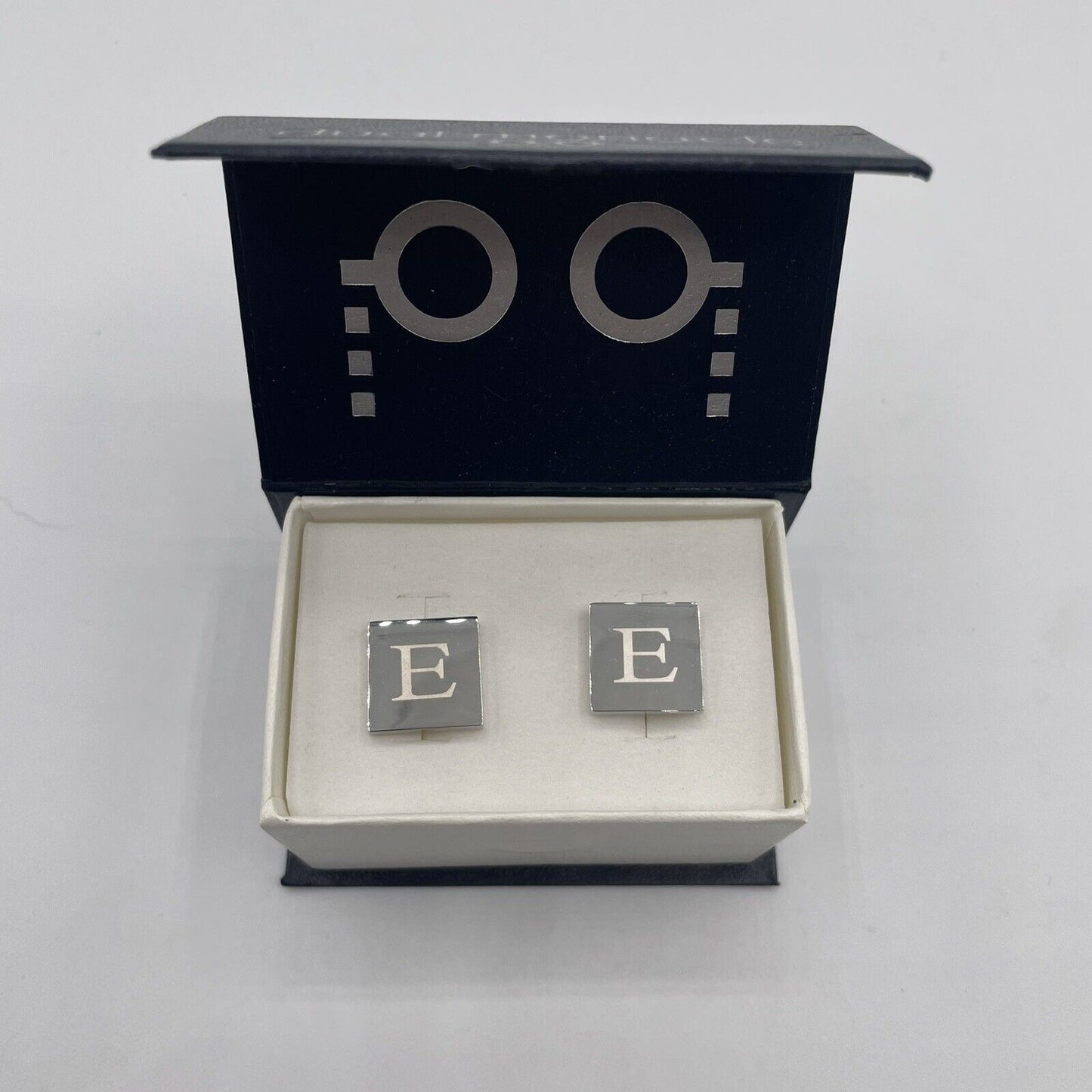 Chrome Monogram Letter E Cufflinks