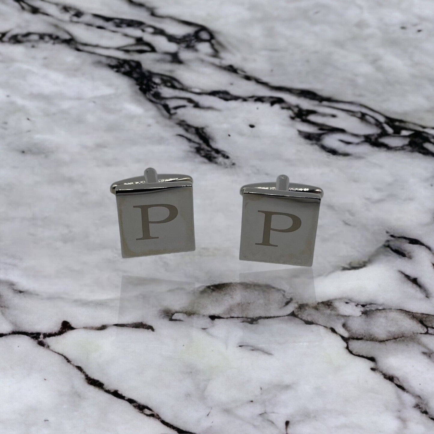 Chrome Monogram Letter P Cufflinks