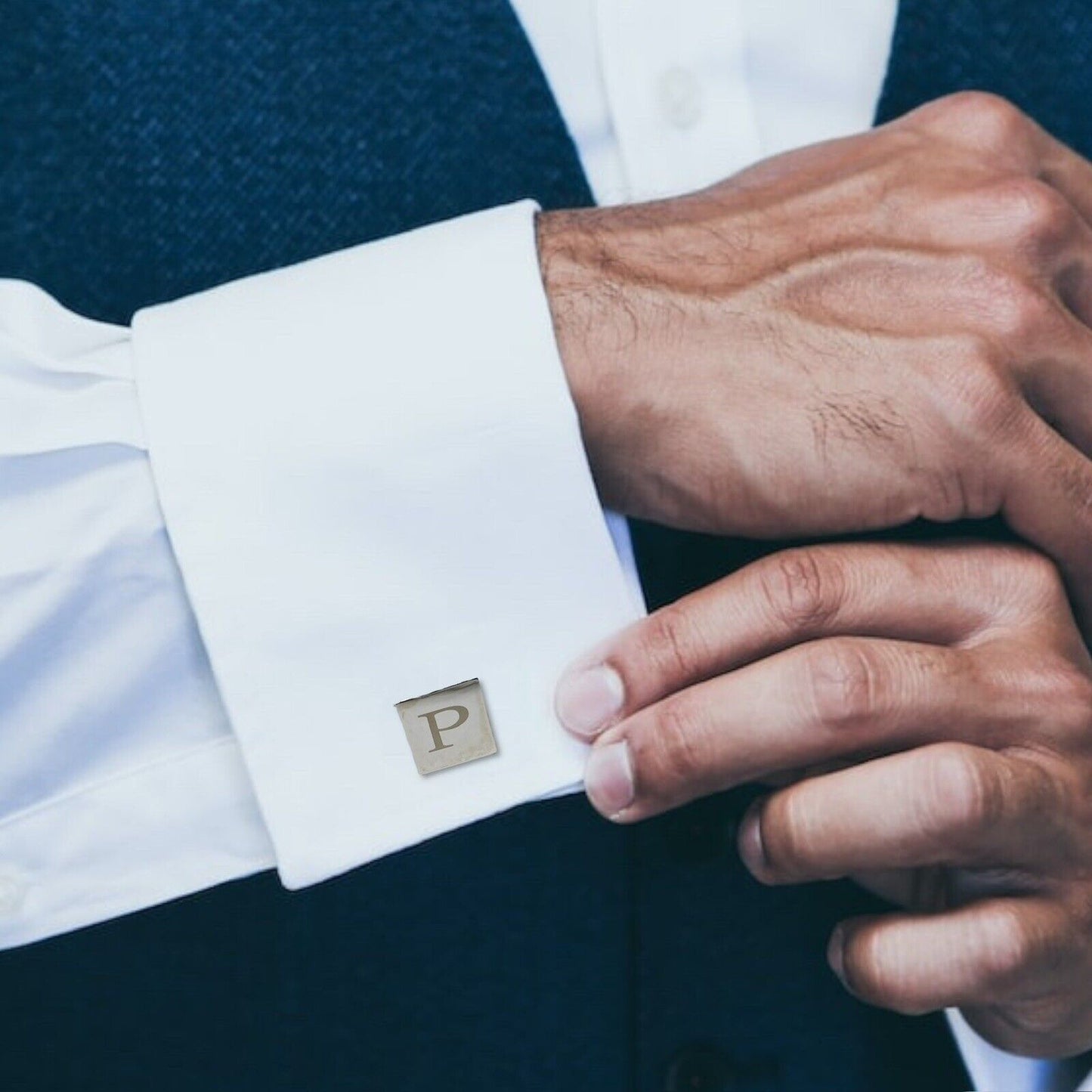 Chrome Monogram Letter P Cufflinks