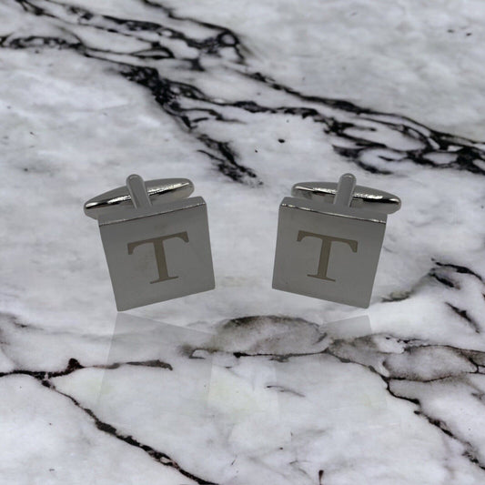 Chrome Monogram Letter T Cufflinks