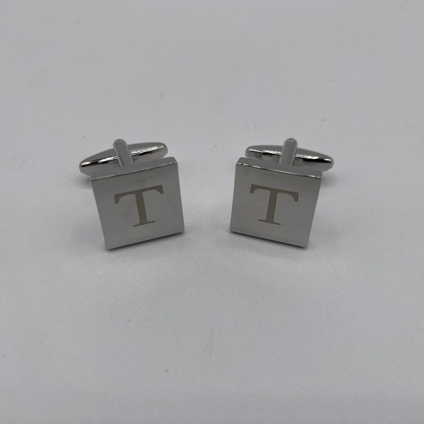 Chrome Monogram Letter T Cufflinks