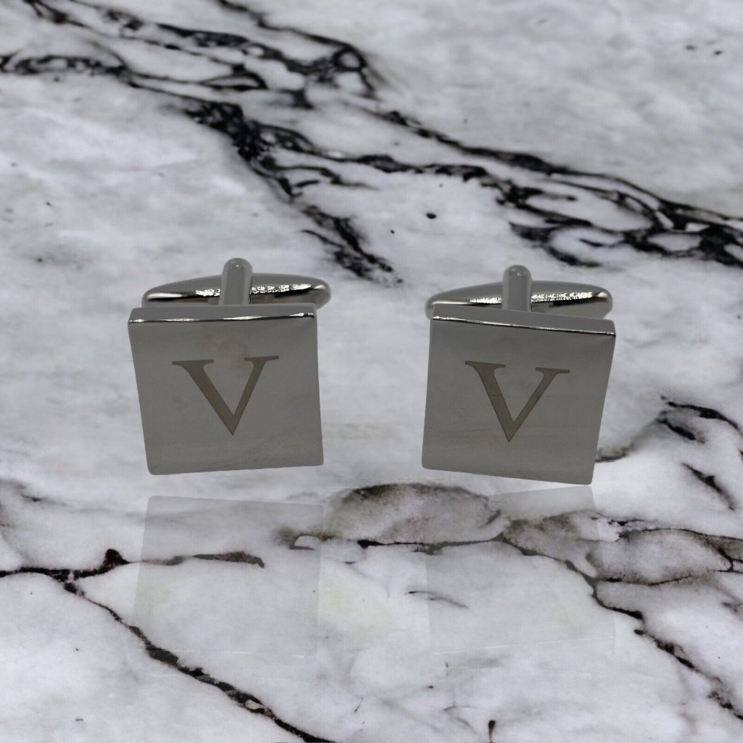 Chrome Monogram Letter V Cufflinks