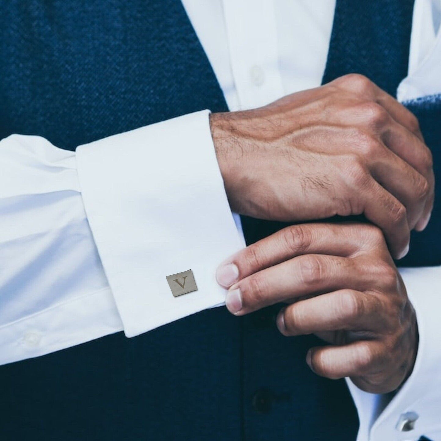 Chrome Monogram Letter V Cufflinks