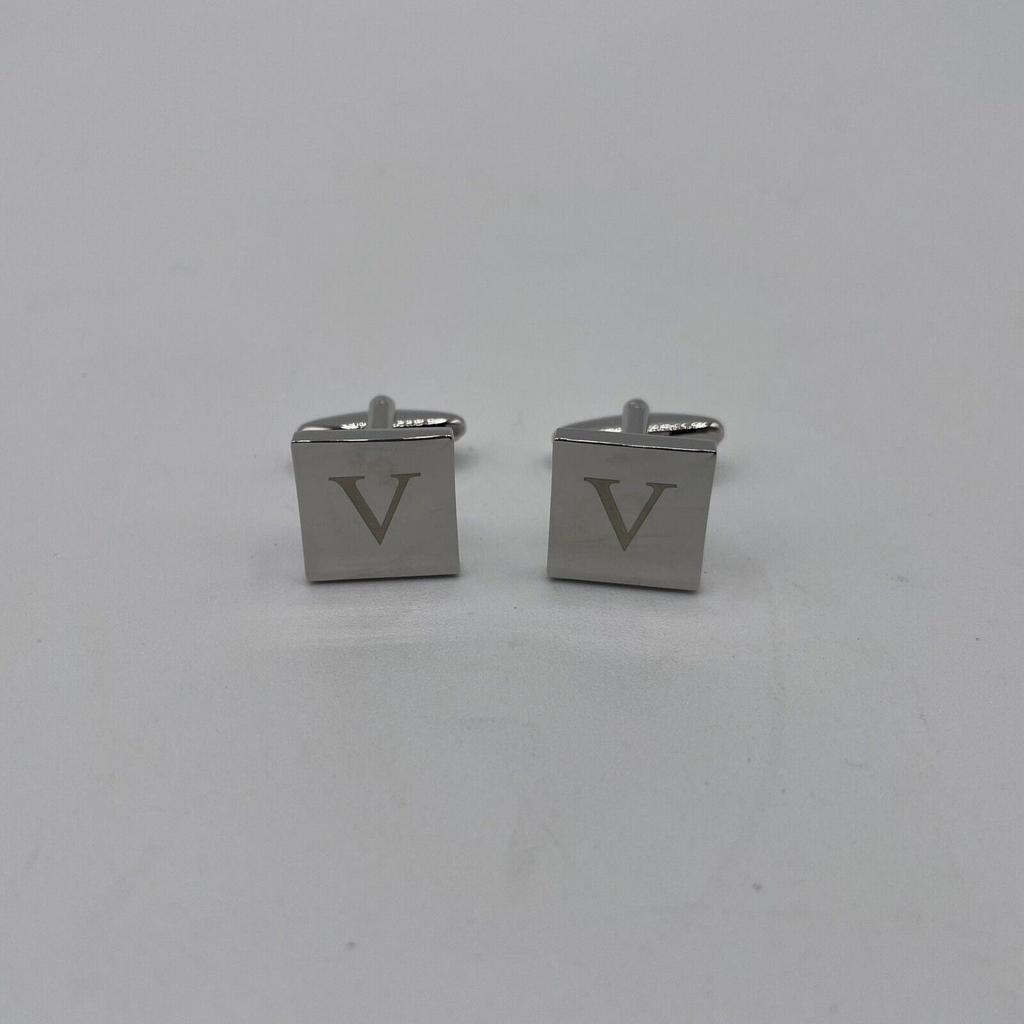 Chrome Monogram Letter V Cufflinks