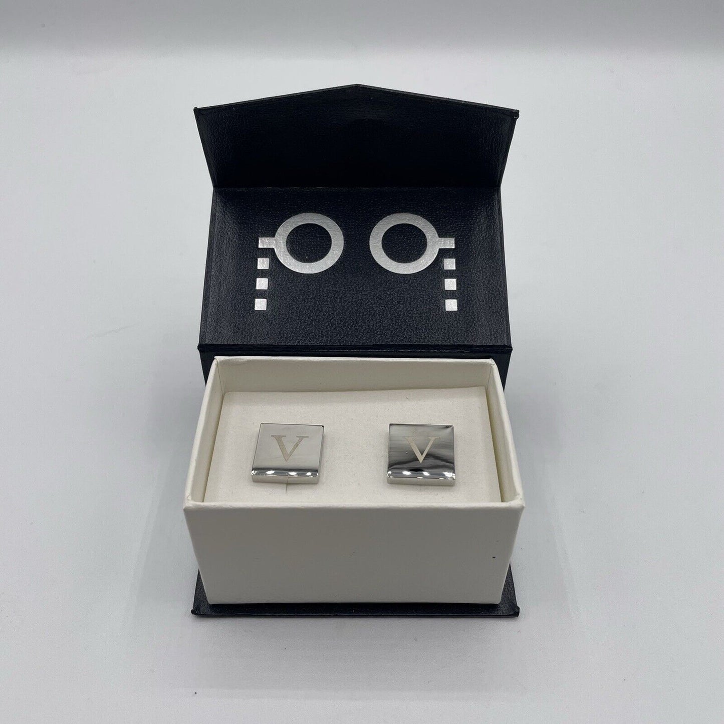 Chrome Monogram Letter V Cufflinks