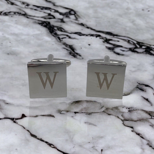 Chrome Monogram Letter W Cufflinks
