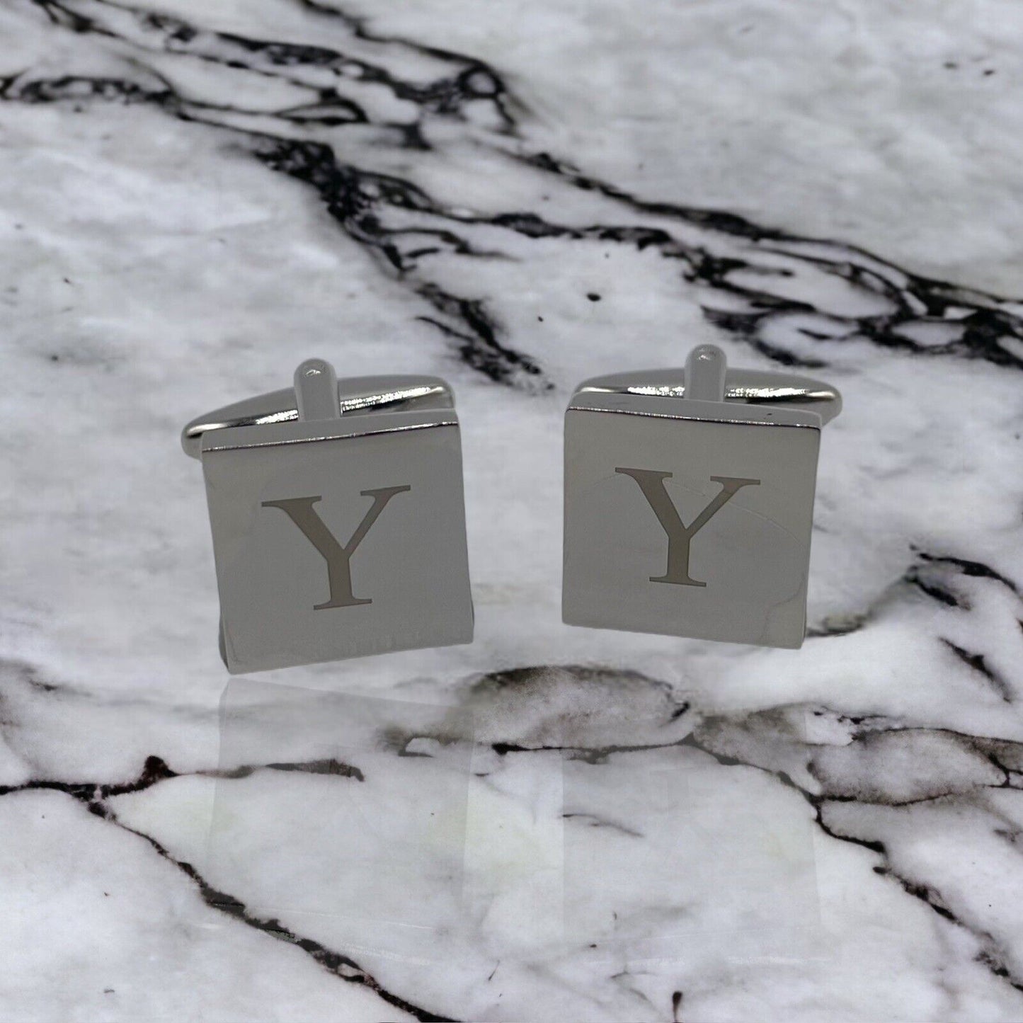 Chrome Monogram Letter Y Cufflinks