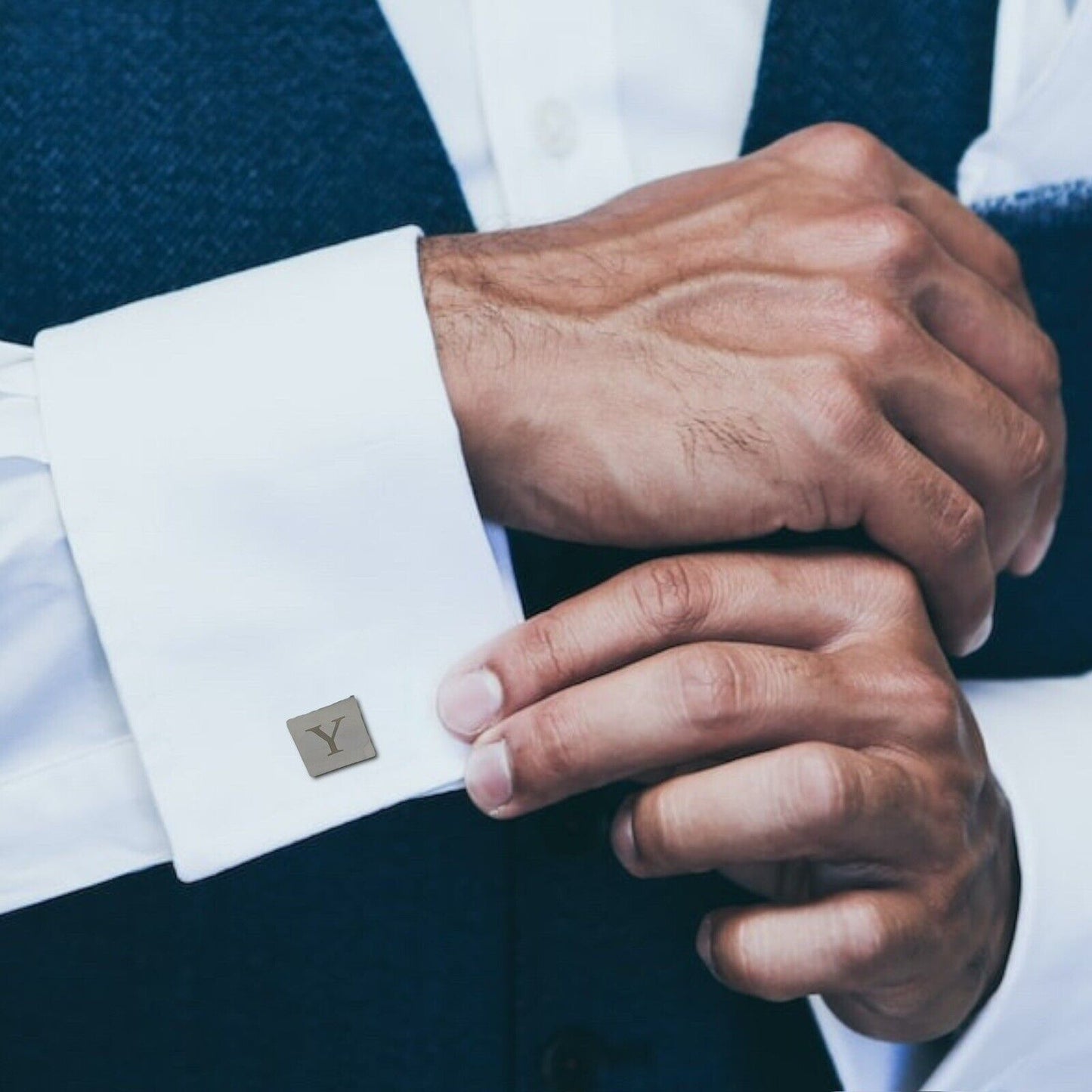 Chrome Monogram Letter Y Cufflinks