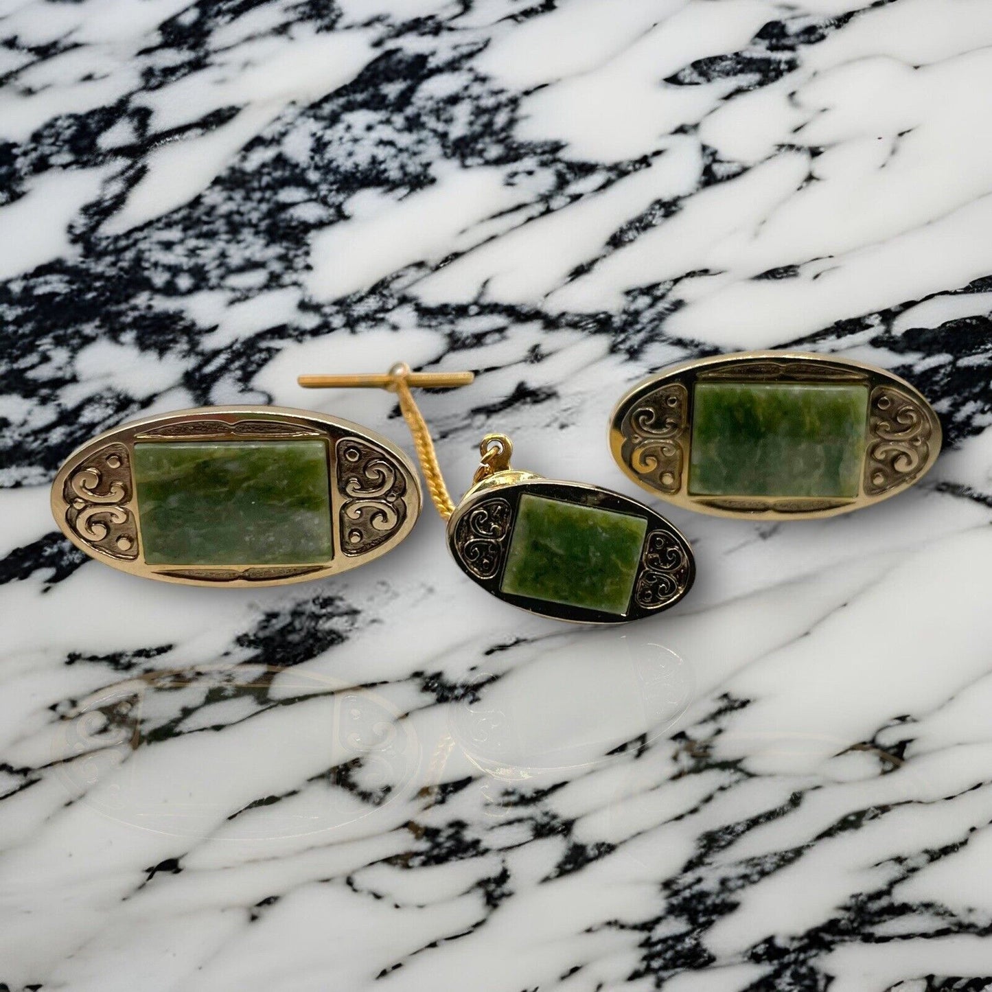 Anson Jade with Gold Cufflink & Tie Tac Set