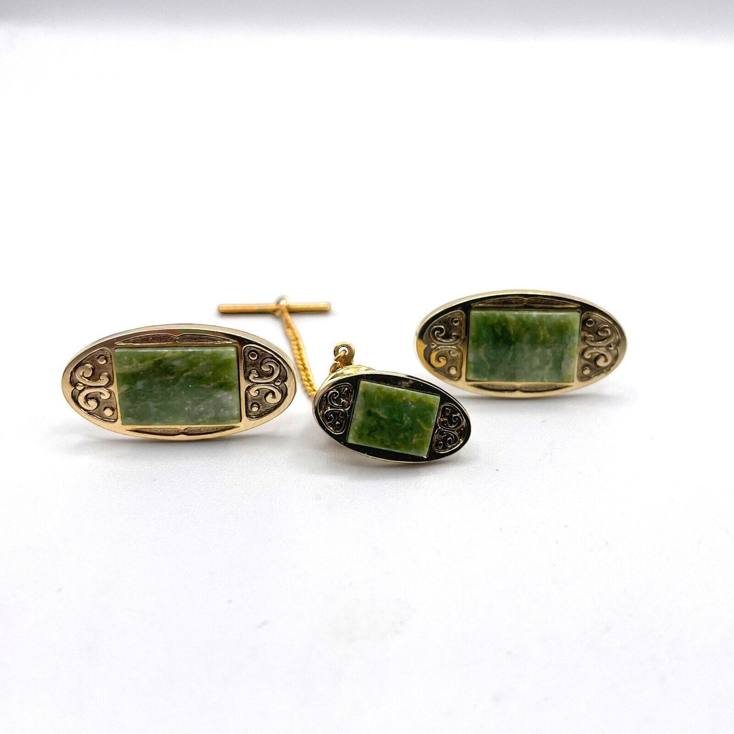 Anson Jade with Gold Cufflink & Tie Tac Set