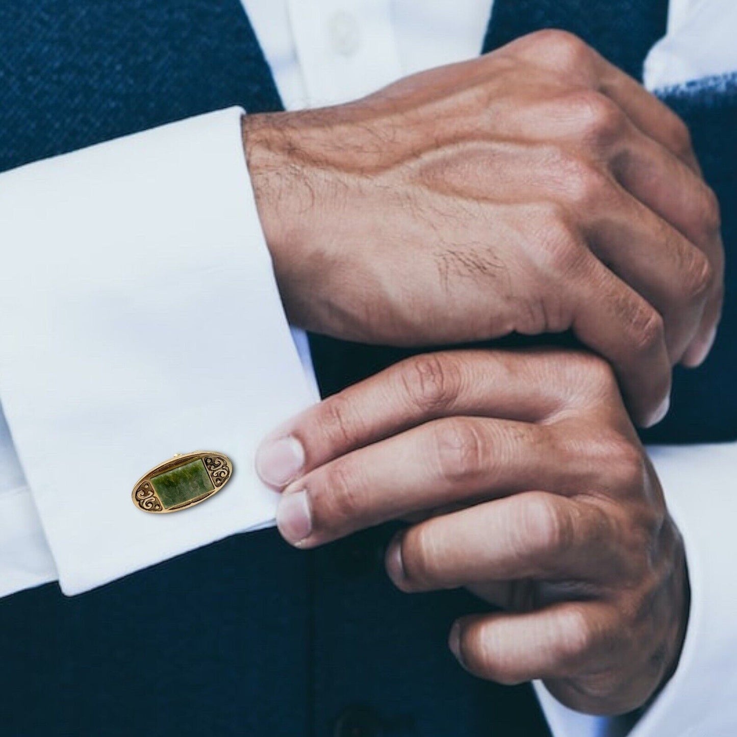 Anson Jade with Gold Cufflink & Tie Tac Set