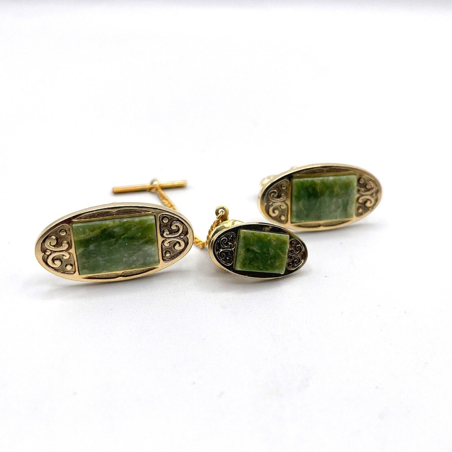 Anson Jade with Gold Cufflink & Tie Tac Set