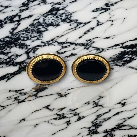 Avon Black Onyx & Gold Tone Oval Cufflinks