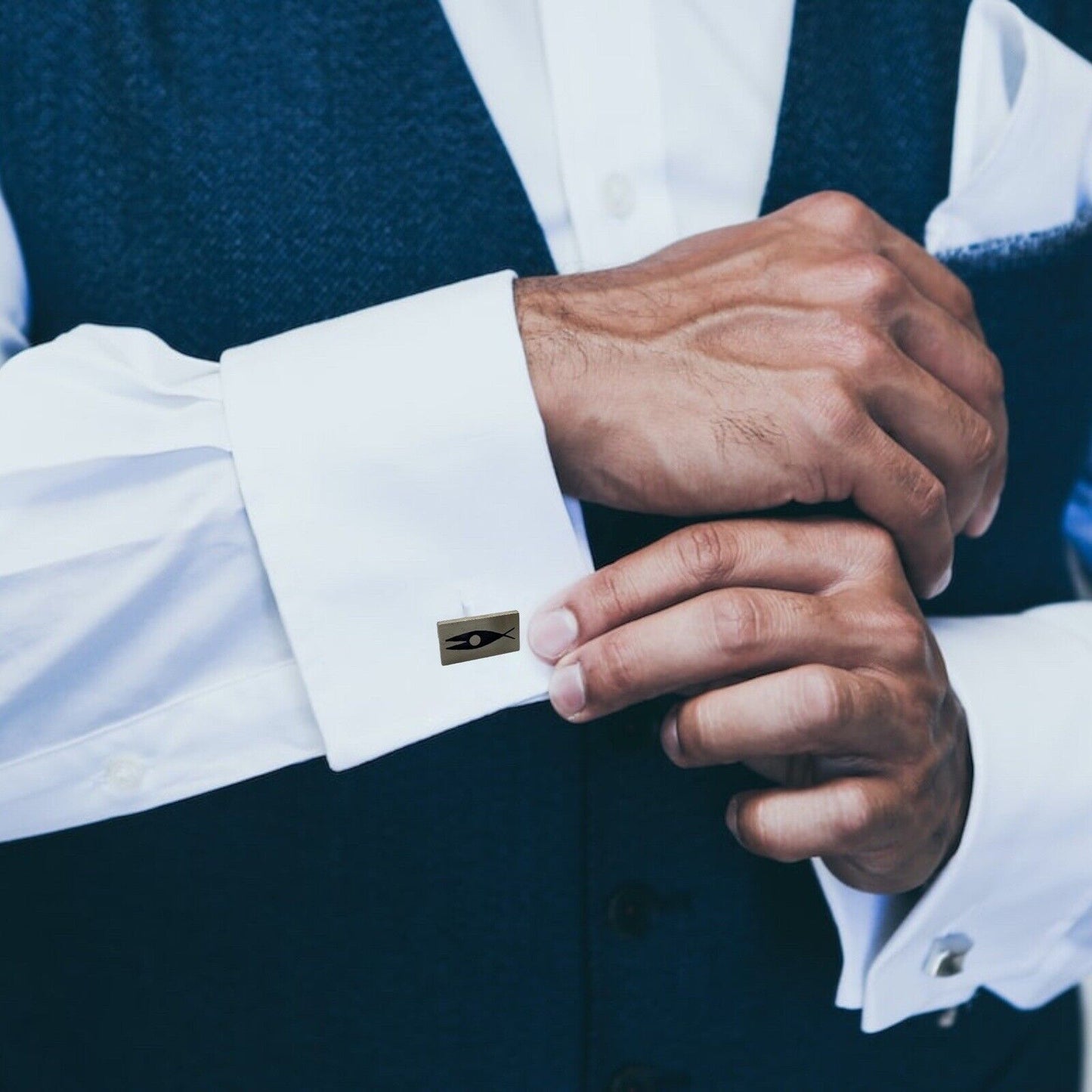 Brushed Silver Fish Cufflinks & Tie Tac Set