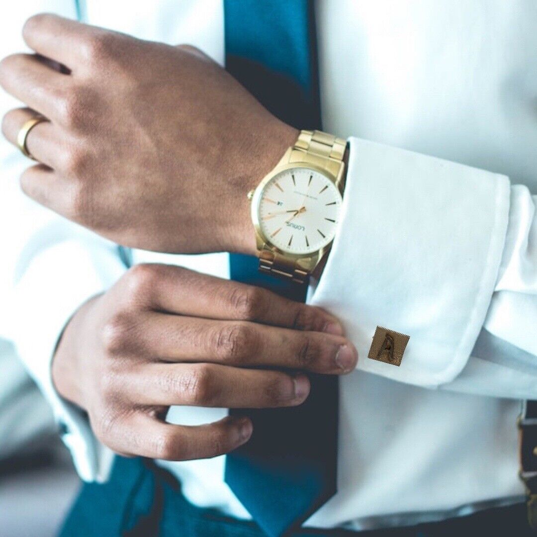 Swank Raised Monogram Letter “A” Cufflink & Tie Clip Set