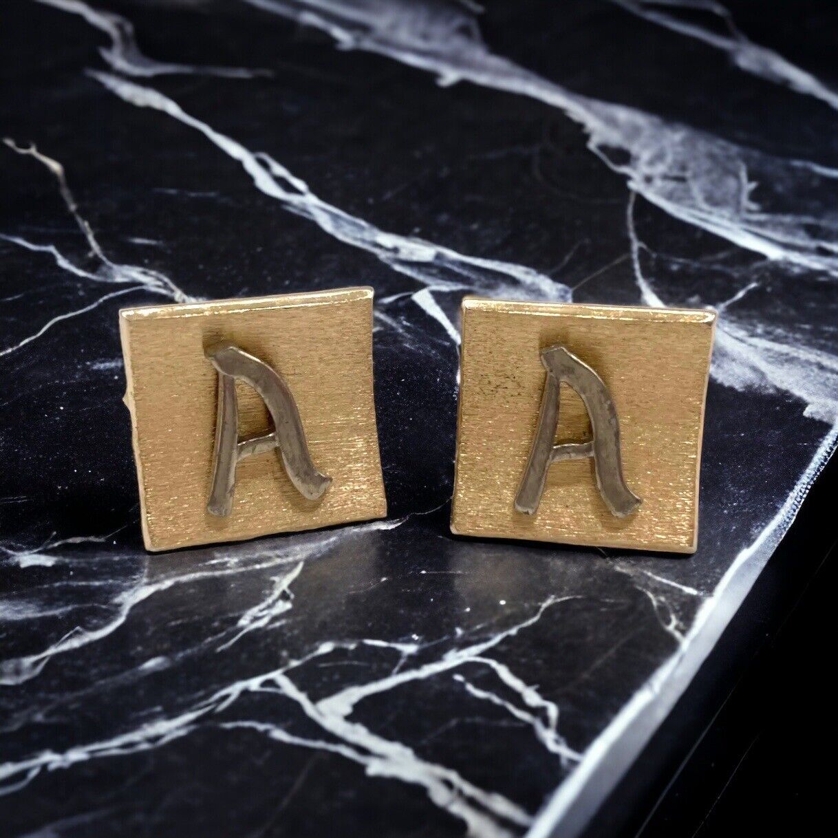 Swank Raised Monogram Letter “A” Cufflink & Tie Clip Set
