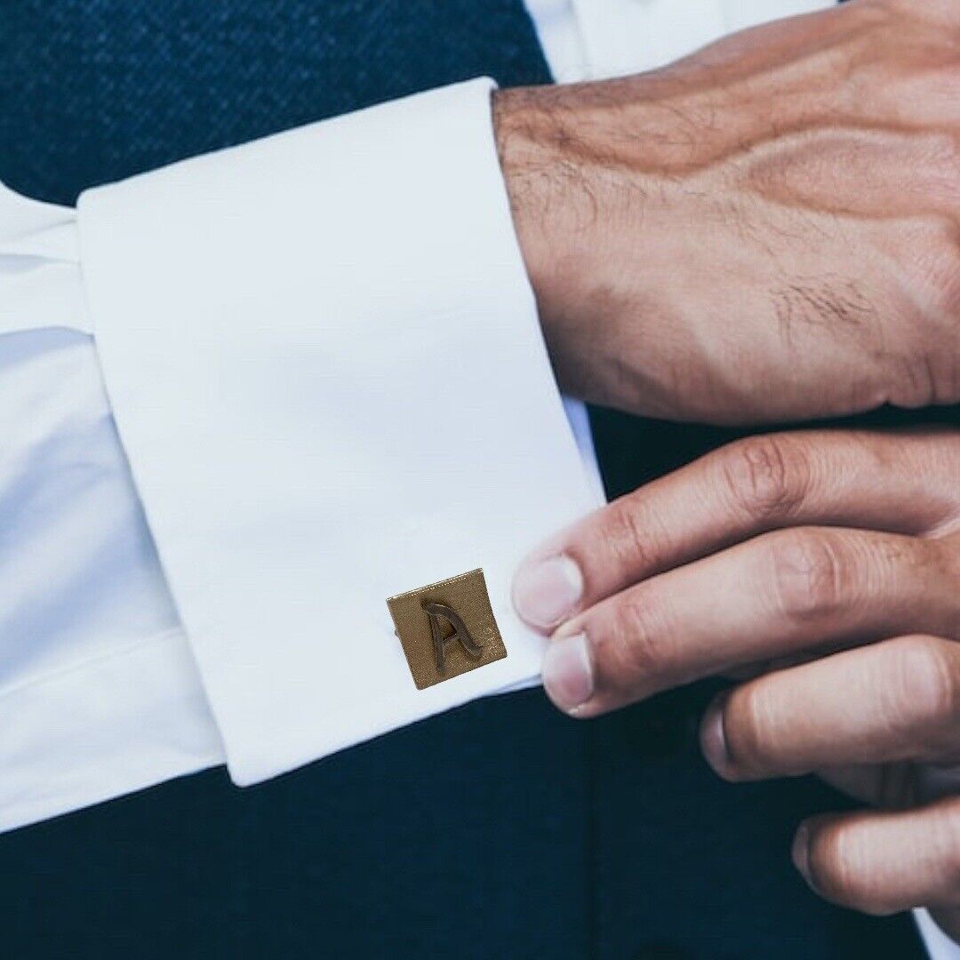 Swank Raised Monogram Letter “A” Cufflink & Tie Clip Set