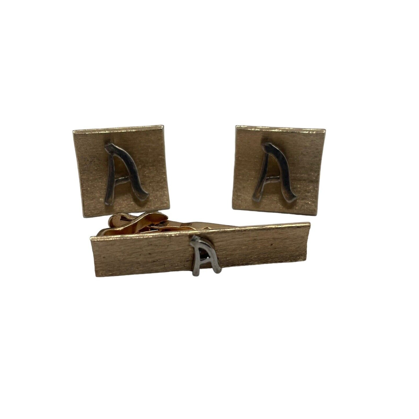 Swank Raised Monogram Letter “A” Cufflink & Tie Clip Set