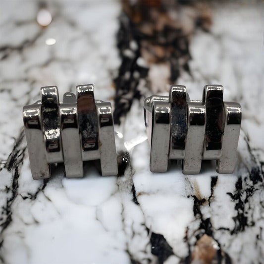Vintage Cuff Links Square Geometric Design Silver Tone Bullet Back