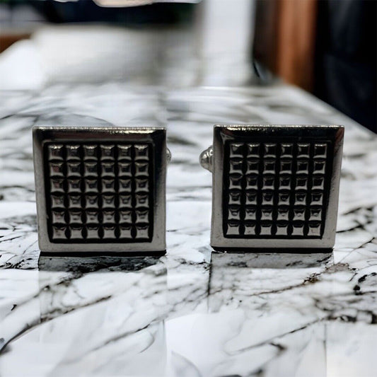 Vintage Cuff Links Square Textured Design Silver Tone Bullet Back