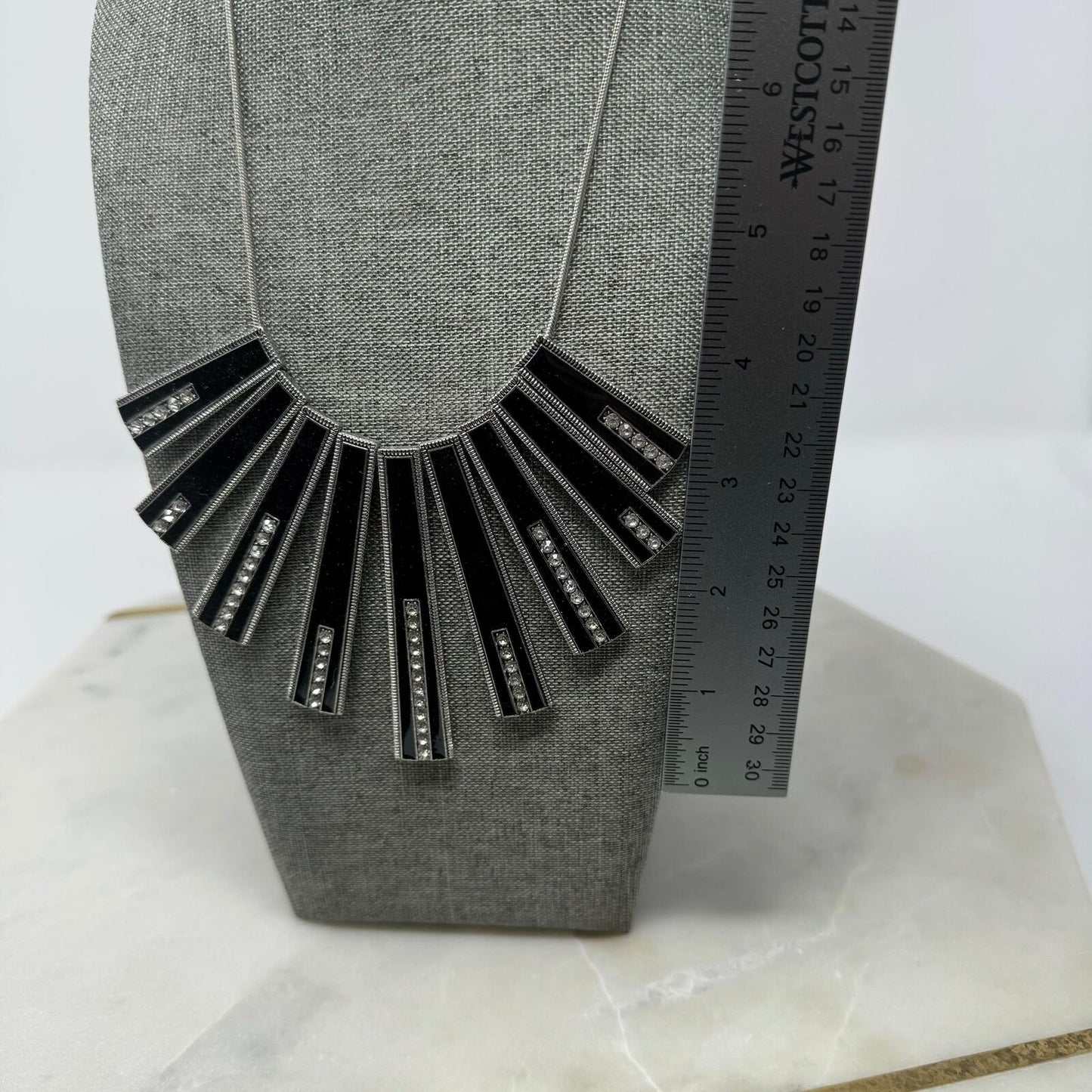 Paparazzi Necklace & Earring Set Black & Silver Rhinestone Accent Bib Statement
