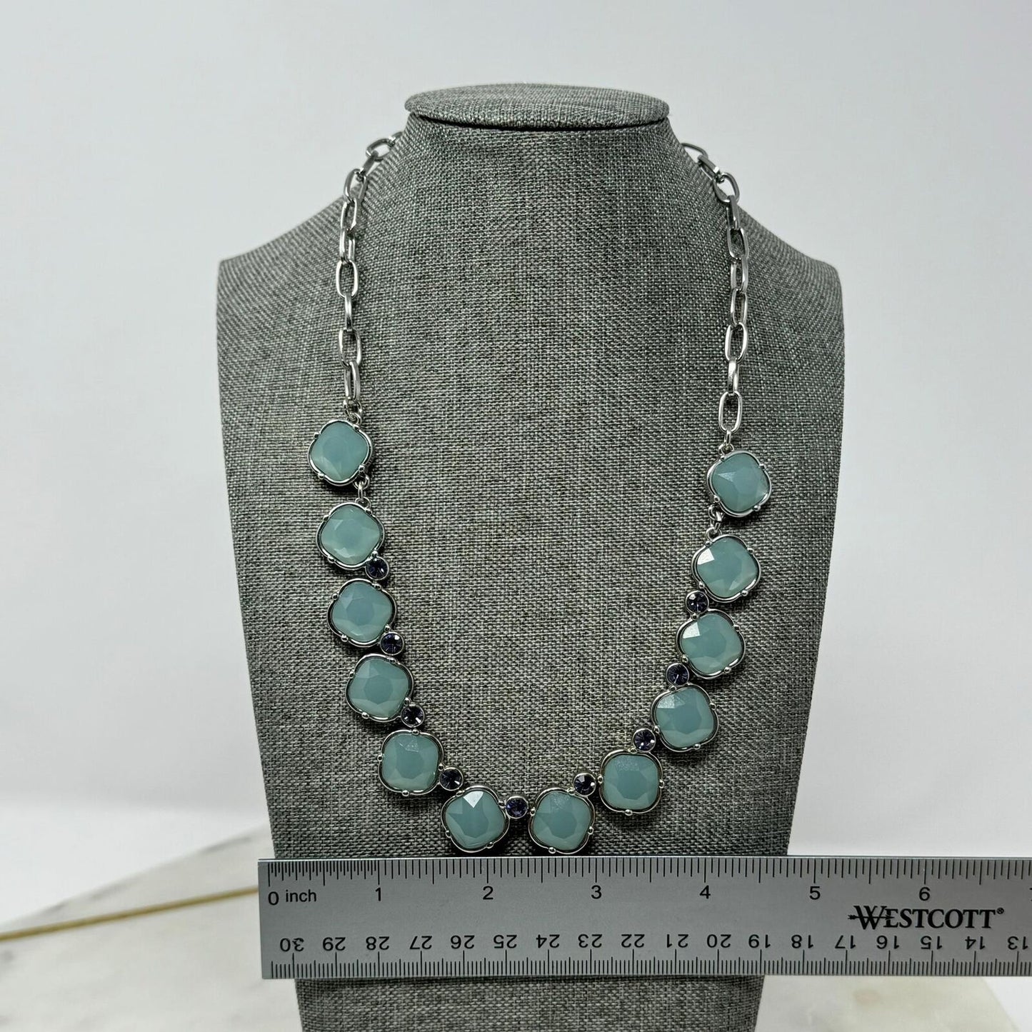 Lia Sophia Necklace Stormy Blue Rhinestone Bib Accent Necklace Faceted Elegant 18”