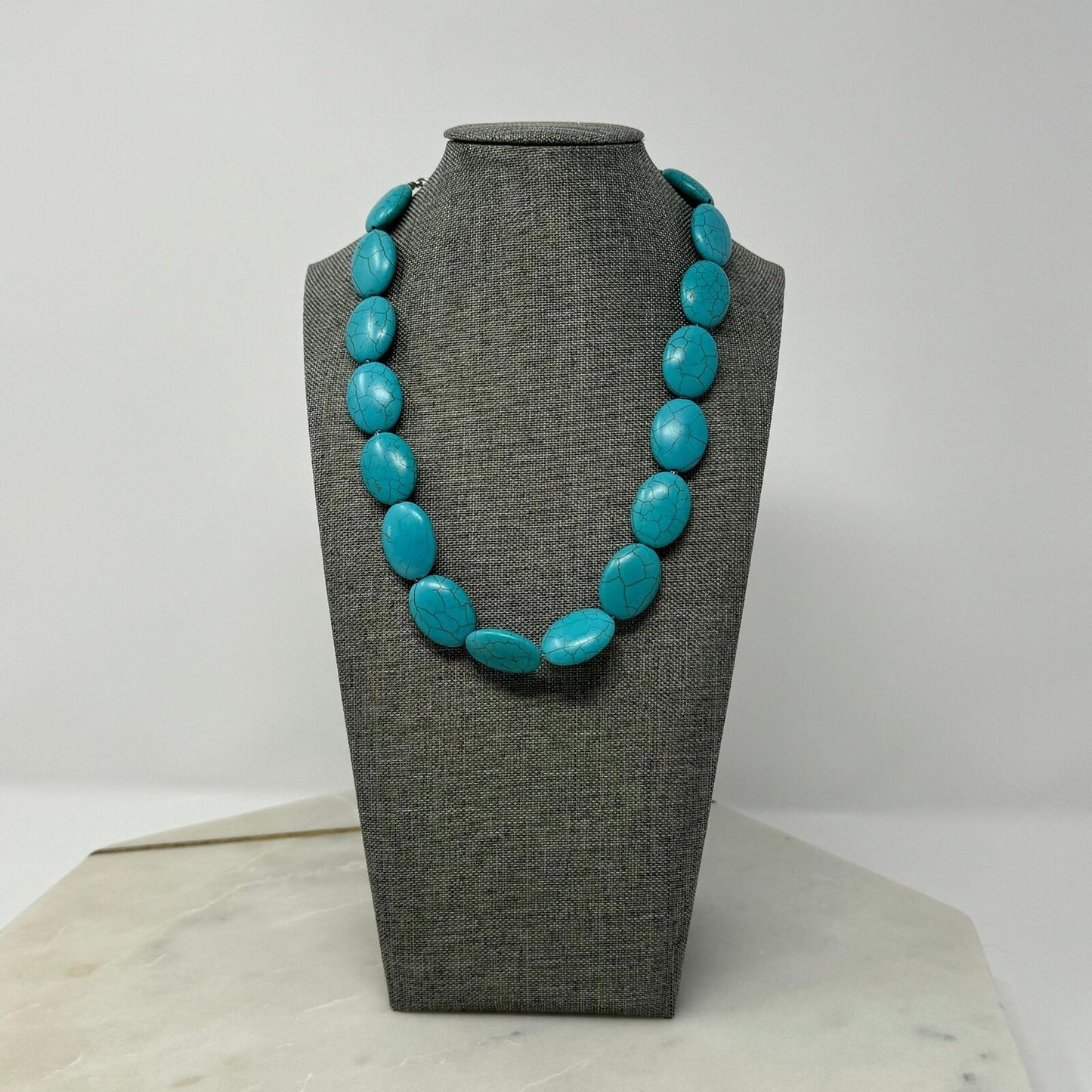 Turquoise Necklace Statement Large Faux Stone Beaded Boho Statement 18”