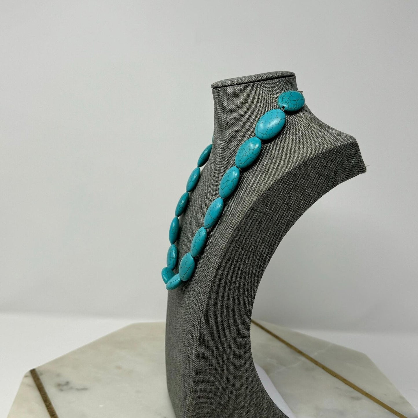 Turquoise Necklace Statement Large Faux Stone Beaded Boho Statement 18”