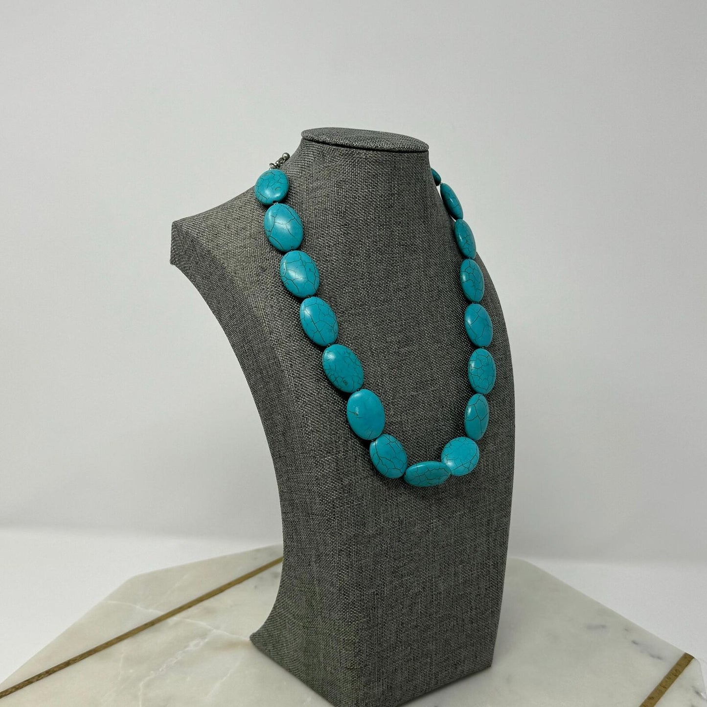 Turquoise Necklace Statement Large Faux Stone Beaded Boho Statement 18”