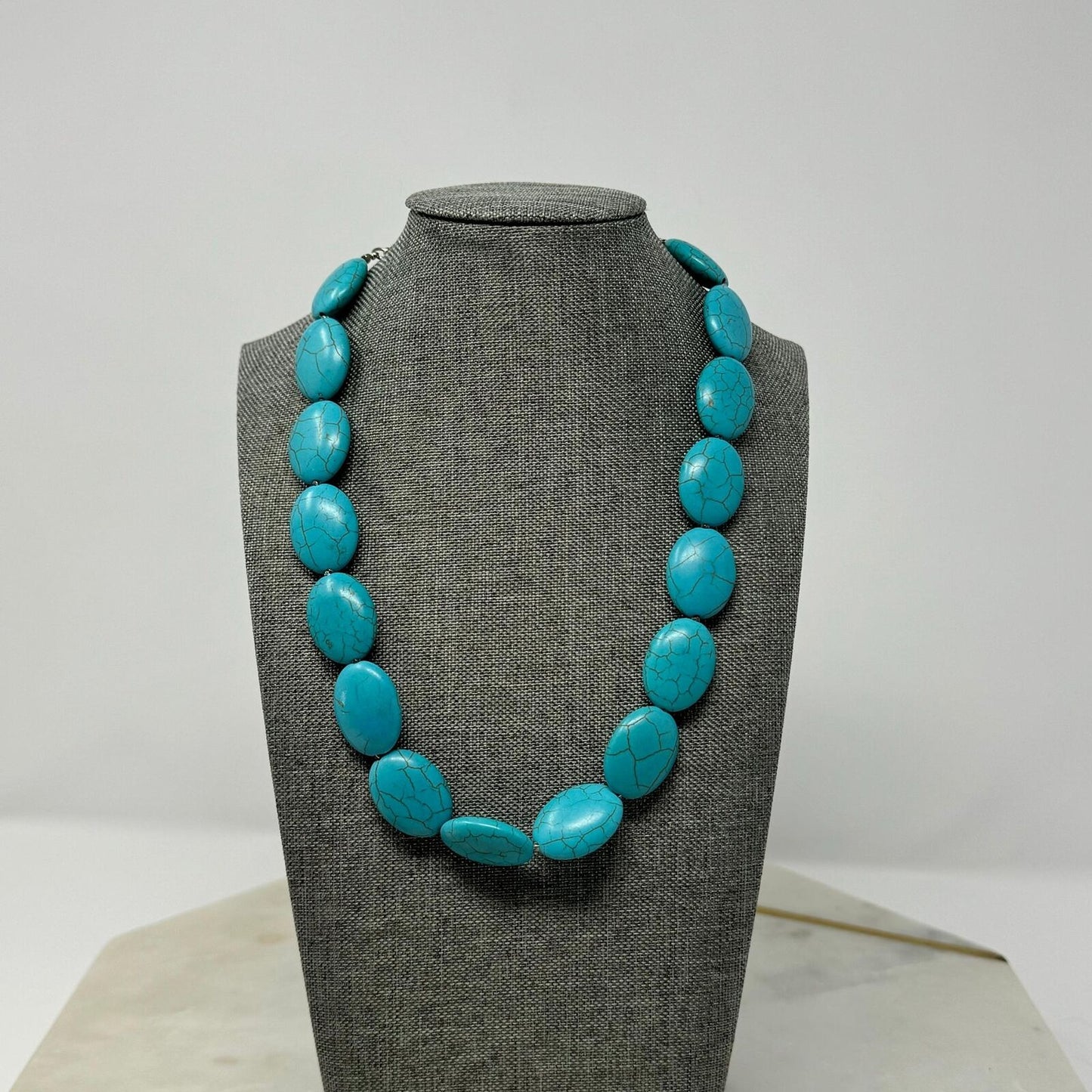Turquoise Necklace Statement Large Faux Stone Beaded Boho Statement 18”